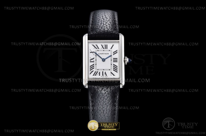 F1F 까르띠에 탱크머스트 라지 25.5미리 화이트다이얼 블랙가죽스트랩 Cartier Tank Must Large Blk-C SS/LE White F1F Sw Qtz