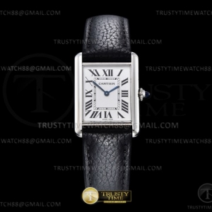 F1F 까르띠에 탱크머스트 라지 25.5미리 화이트다이얼 블랙가죽스트랩 Cartier Tank Must Large Blk-C SS/LE White F1F Sw Qtz