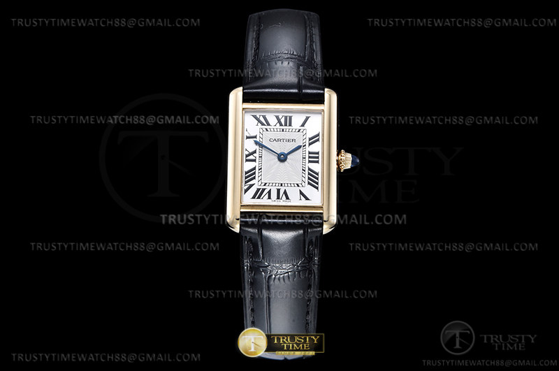 F1F 까르띠에 탱크머스트 옐로우골드 스몰 22미리 화이트다이얼 블랙가죽스트랩 Cartier Tank Must Small YG/LE Wht F1F Sw Qtz