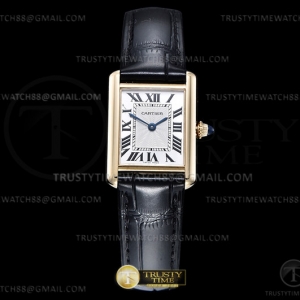 F1F 까르띠에 탱크머스트 옐로우골드 스몰 22미리 화이트다이얼 블랙가죽스트랩 Cartier Tank Must Small YG/LE Wht F1F Sw Qtz