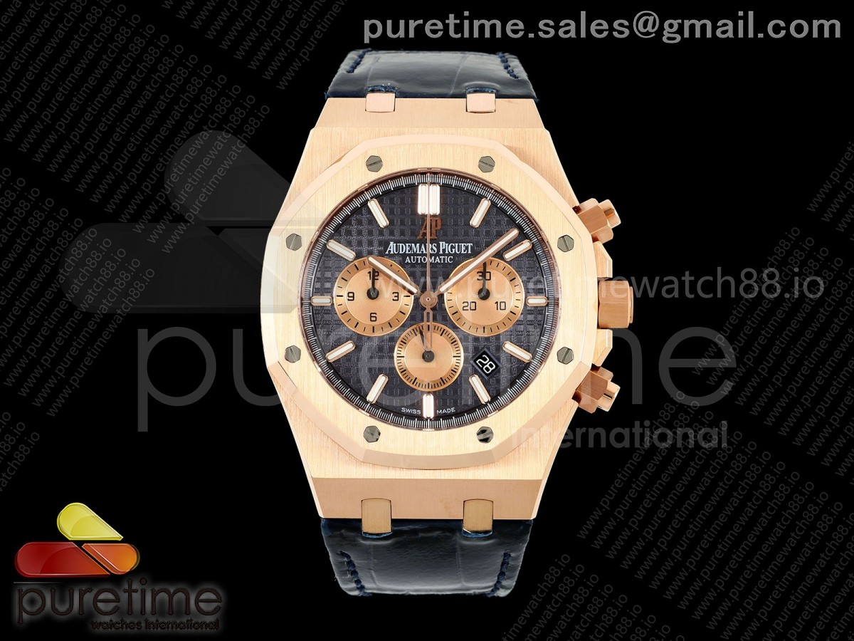 APWF 오데마피게 로얄오크 크로노 26331 로즈골드 블루/로골다이얼 블루가죽스트랩 Royal Oak Chrono 26331 RG APWF 1:1 Best Edition Blue/RG Dial on Brown Leather Strap A2385