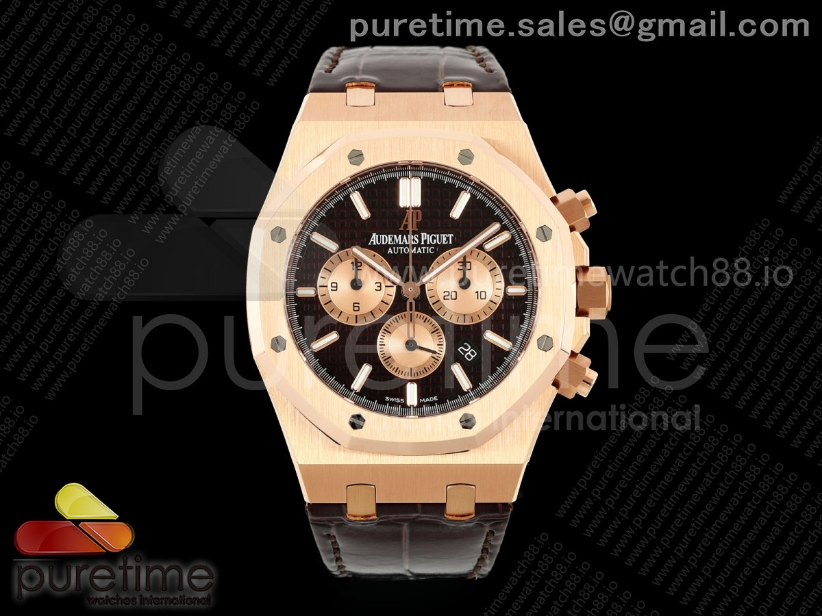 APWF 오데마피게 로얄오크 크로노 26331 로즈골드 브라운/로골다이얼 브라운가죽스트랩 Royal Oak Chrono 26331 RG APWF 1:1 Best Edition Brown/RG Dial on Brown Leather Strap A2385