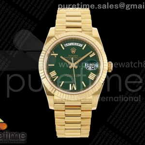 RCF 롤렉스 데이데이트40 옐로우골드 텅스텐(Cu-W) 그린로만다이얼 스틸브레이슬릿 210g  Day Date 40 YG RCF 1:1 Best Edition Green Roman Dial on President Bracelet VR3255