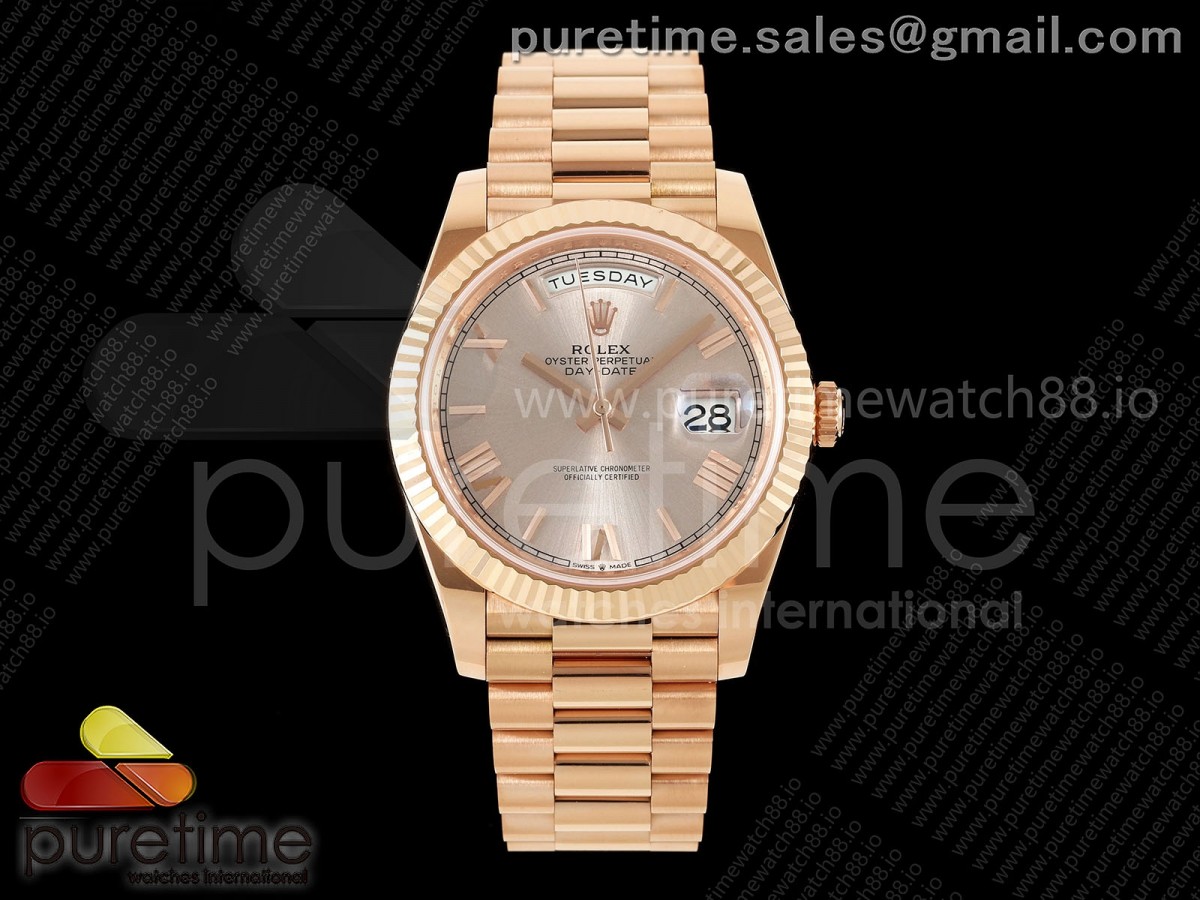 RCF 롤렉스 데이데이트40 로즈골드 텅스텐(Cu-W) 로골로만다이얼 스틸브레이슬릿 210g  Day Date 40 RG RCF 1:1 Best Edition RG Roman Dial on President Bracelet VR3255