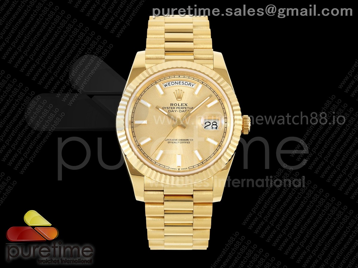 RCF 롤렉스 데이데이트40 옐로우골드 텅스텐(Cu-W) 골드다이얼 스틸브레이슬릿 210g Day Date 40 YG RCF 1:1 Best Edition YG Stick Dial on President Bracelet VR3255