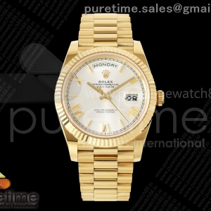 RCF 롤렉스 데이데이트40 옐로우골드 텅스텐(Cu-W) 실버로만다이얼 스틸브레이슬릿 210g Day Date 40 YG RCF 1:1 Best Edition Silver Roman Dial on President Bracelet VR3255