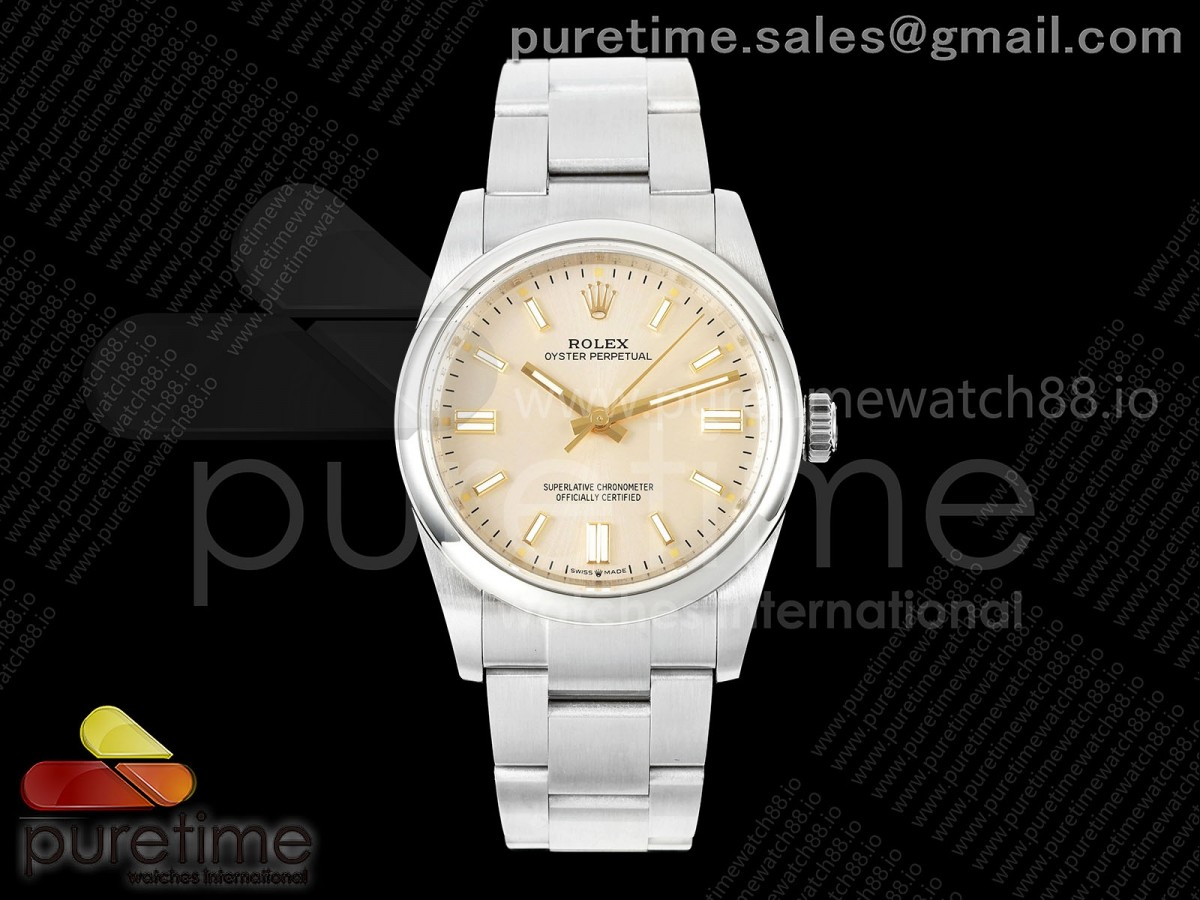 QF 롤렉스 오이스터 퍼페츄얼 36미리 샴페인다이얼 스틸브레이슬릿 프리스프렁 Oyster Perpetual 126000 36mm QF 1:1 Best Edition 904L Steel Champagne Dial JH3230 Free Sprung