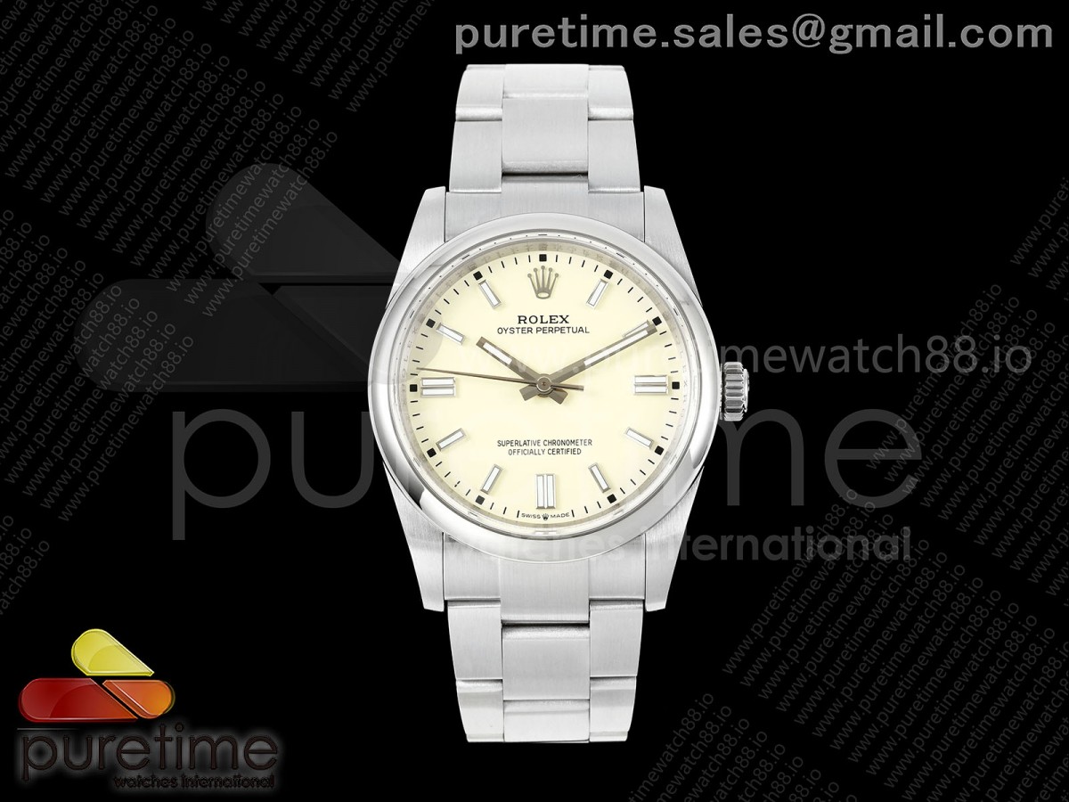 QF 롤렉스 오이스터 퍼페츄얼 36미리 라이트옐로우다이얼 스틸브레이슬릿 프리스프렁  Oyster Perpetual 126000 36mm QF 1:1 Best Edition 904L Steel Light Yellow Dial JH3230 Free Sprung