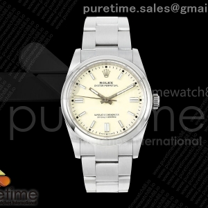 QF 롤렉스 오이스터 퍼페츄얼 36미리 라이트옐로우다이얼 스틸브레이슬릿 프리스프렁  Oyster Perpetual 126000 36mm QF 1:1 Best Edition 904L Steel Light Yellow Dial JH3230 Free Sprung