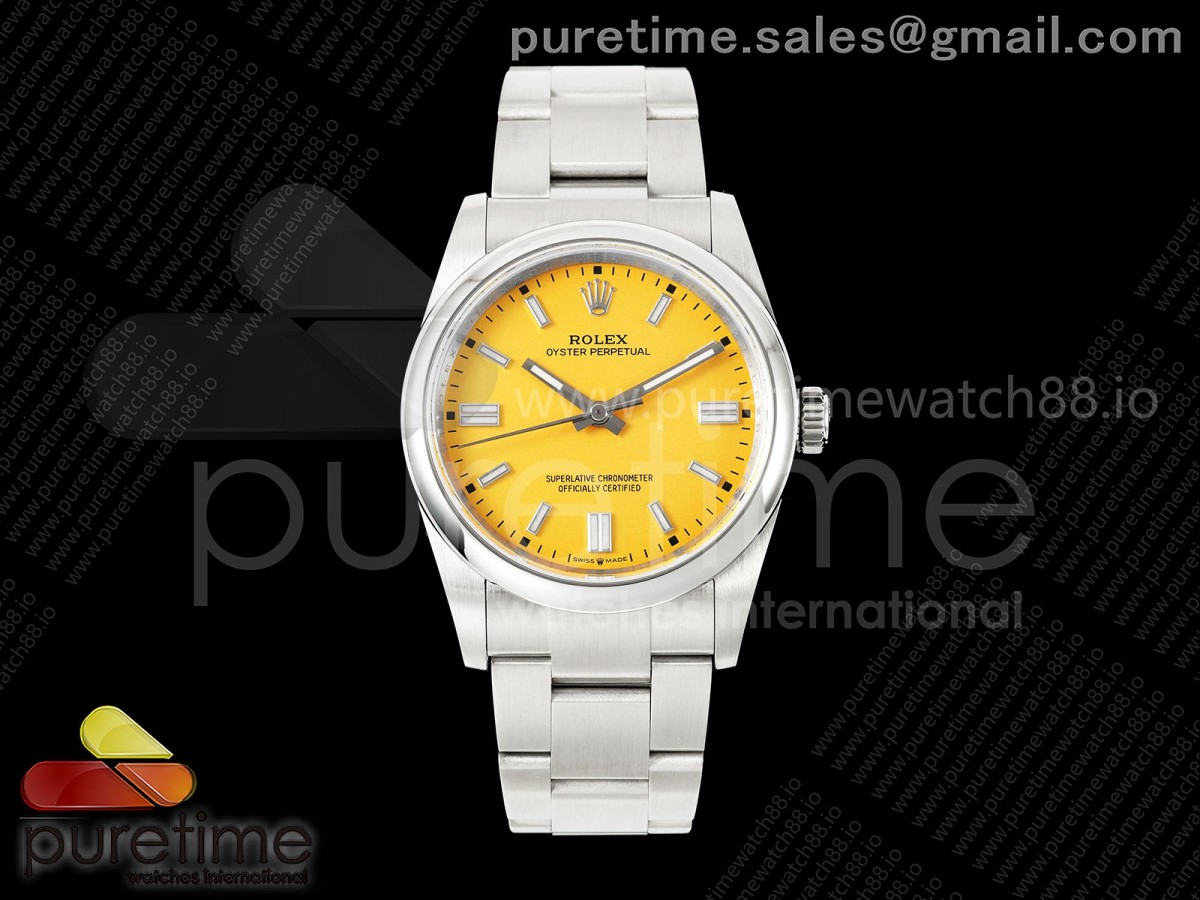 QF 롤렉스 오이스터 퍼페츄얼 36미리 옐로우다이얼 스틸브레이슬릿 프리스프렁 Oyster Perpetual 126000 36mm QF 1:1 Best Edition 904L Steel Yellow Dial JH3230 Free Sprung30 Free Sprung