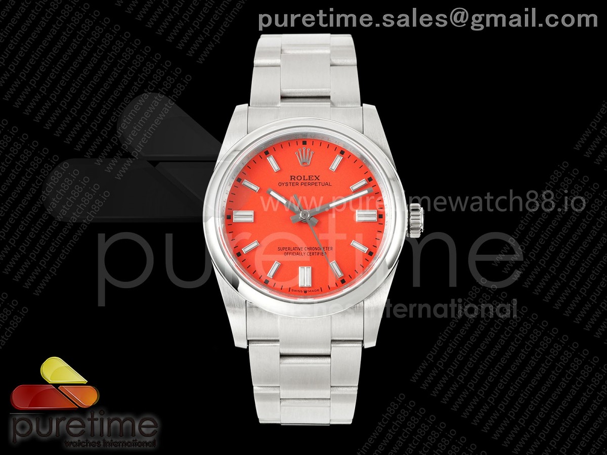 QF 롤렉스 오이스터 퍼페츄얼 36미리 레드다이얼 스틸브레이슬릿 프리스프렁 Oyster Perpetual 126000 36mm QF 1:1 Best Edition 904L Steel Red Dial JH3230 Free Sprung