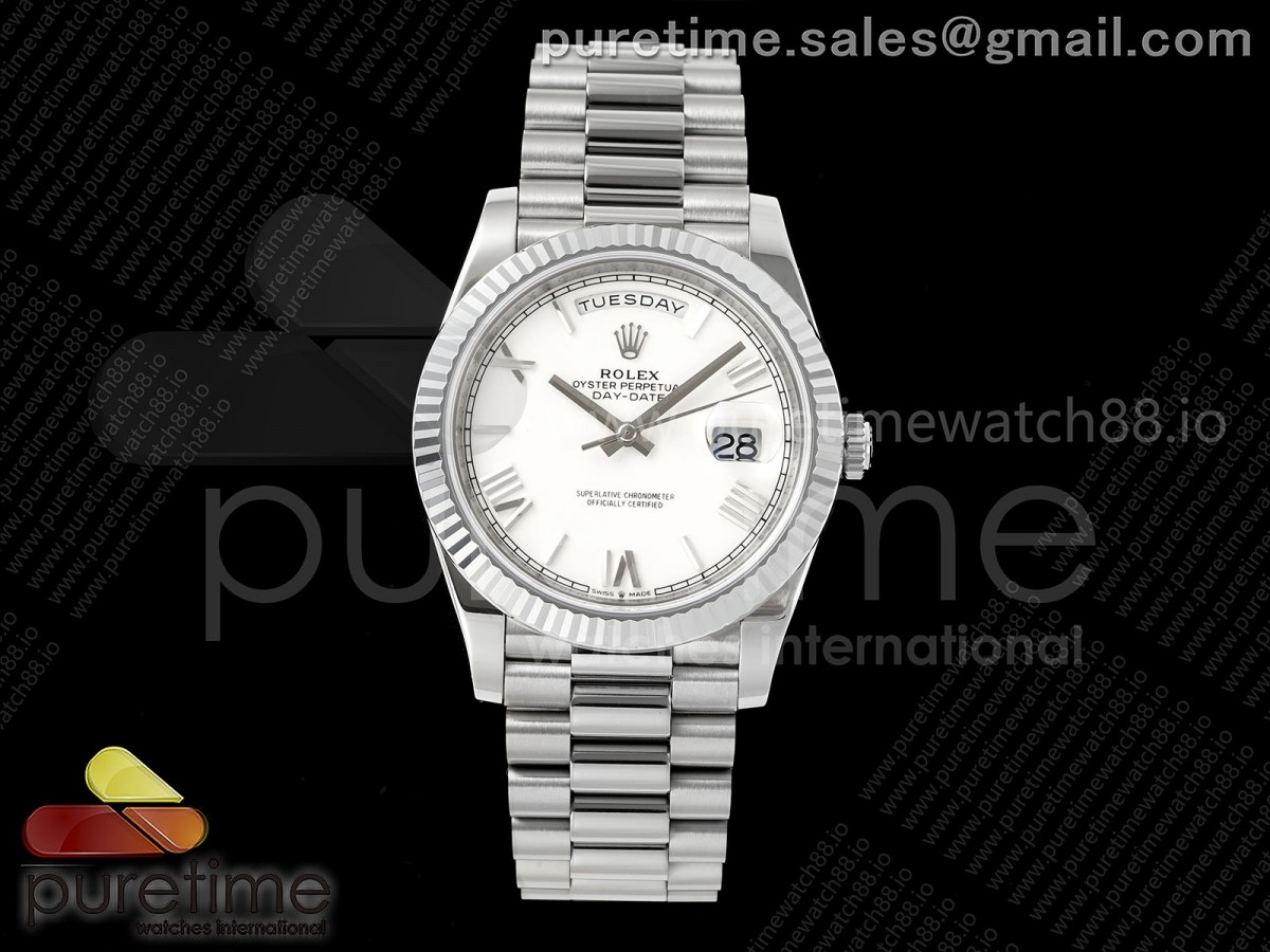 RGF 롤렉스 데이데이트40 텅스텐(Cu-W) 화이트로만다이얼 스틸브레이슬릿 210g Day Date 40 SS RGF 1:1 Best Edition White Roman Dial on President Bracelet VR3255