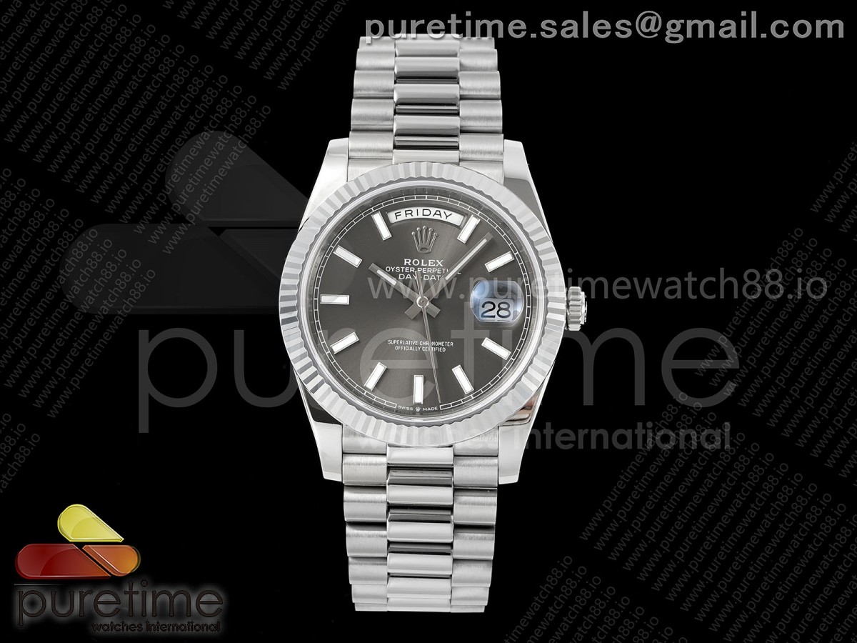 RGF 롤렉스 데이데이트40 텅스텐(Cu-W) 그레이다이얼 스틸브레이슬릿 210g  Day Date 40 SS RGF 1:1 Best Edition Gray Stick Dial on President Bracelet VR3255