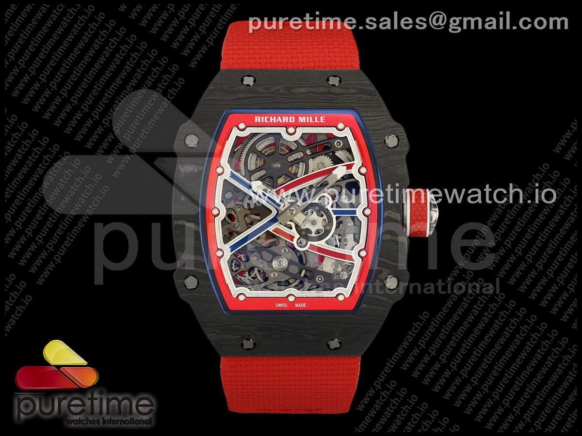 Umi Maker's V2 리차드밀 RM67-02 블랙NPTP 블루/레드스켈레톤다이얼 레드나일론스트랩  Umi Maker's RM67-02 Black NTPT Blue/Red Skeleton Dial on Nylon strap CRMA7 Clone V2