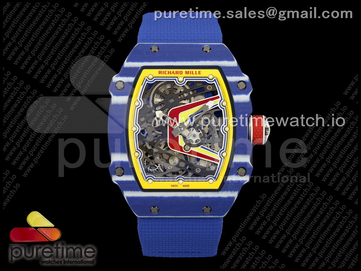 Umi Maker's V2 리차드밀 RM67-02 블루NPTP 페르난도 옐로우/레드스켈레톤다이얼 블루나일론스트랩  Umi Maker's RM67-02 Blue NTPT Fernando Yellow/Red/Blue Skeleton Dial on Nylon strap CRMA7 Clone V2