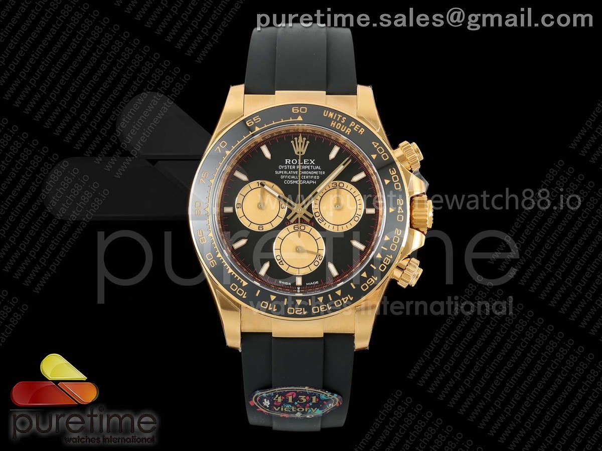 VF V공장 롤렉스 데이토나 옐로우골드 블랙/골드다이얼 블랙러버스트랩  Daytona 126518 VF 1:1 Best Edition Black/YG Dial on Oysterflex Strap DD4131