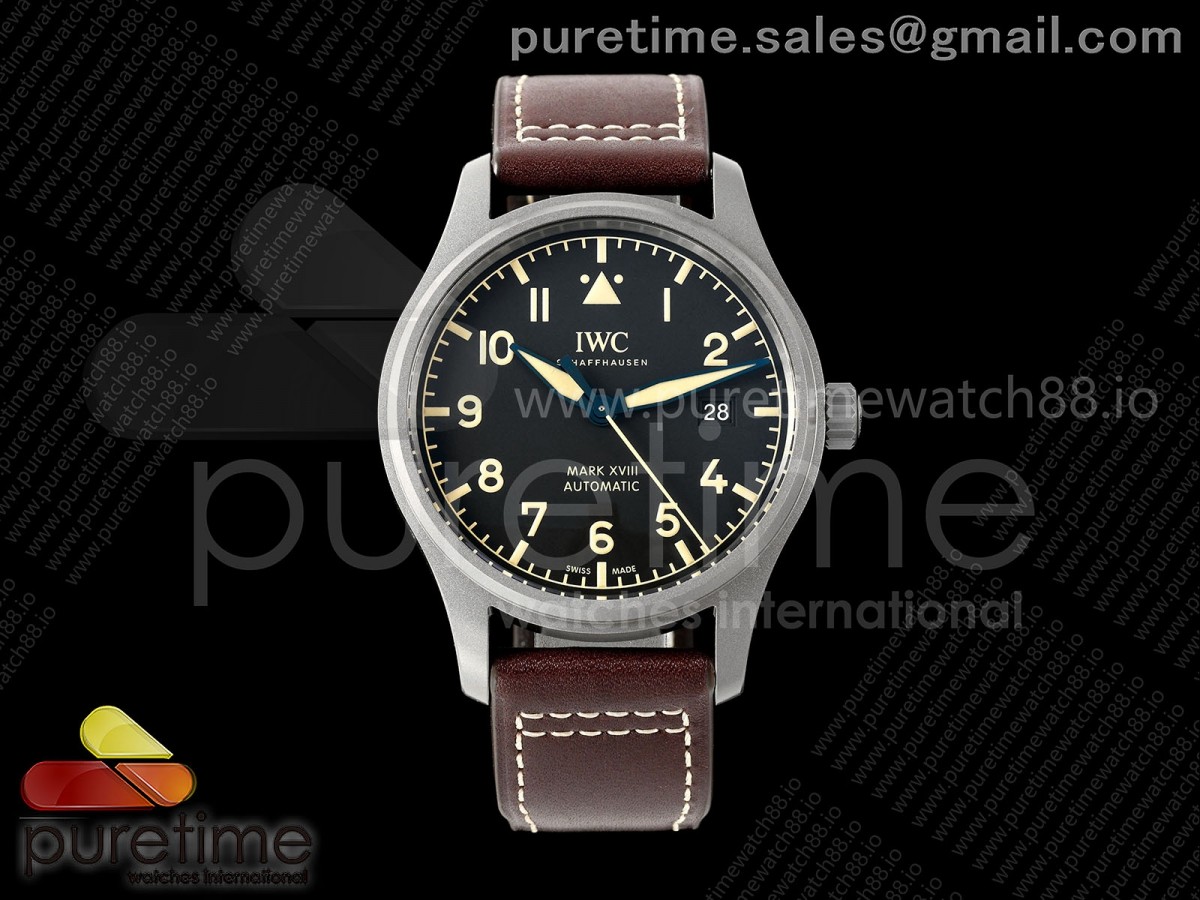MZF IWC 마크18 티타늄 IW327006 블랙다이얼 브라운가죽스트랩 Mark XVIII Titanium MZF 1:1 Best Edition Black Dial on Brown Leather Strap A2892